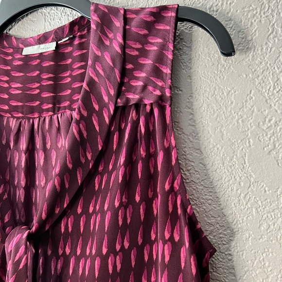 Halogen Pink Magenta Front tie High Low Sleeveless Casual Printed Blouse Tops - Picture 4 of 5